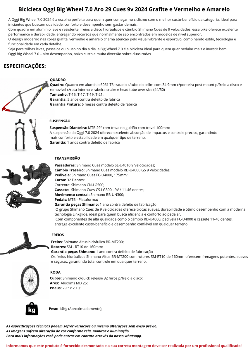 Bicicleta Oggi Big Wheel 7.0 Aro 29 Cues 9v 2024 Grafite - Shopbike